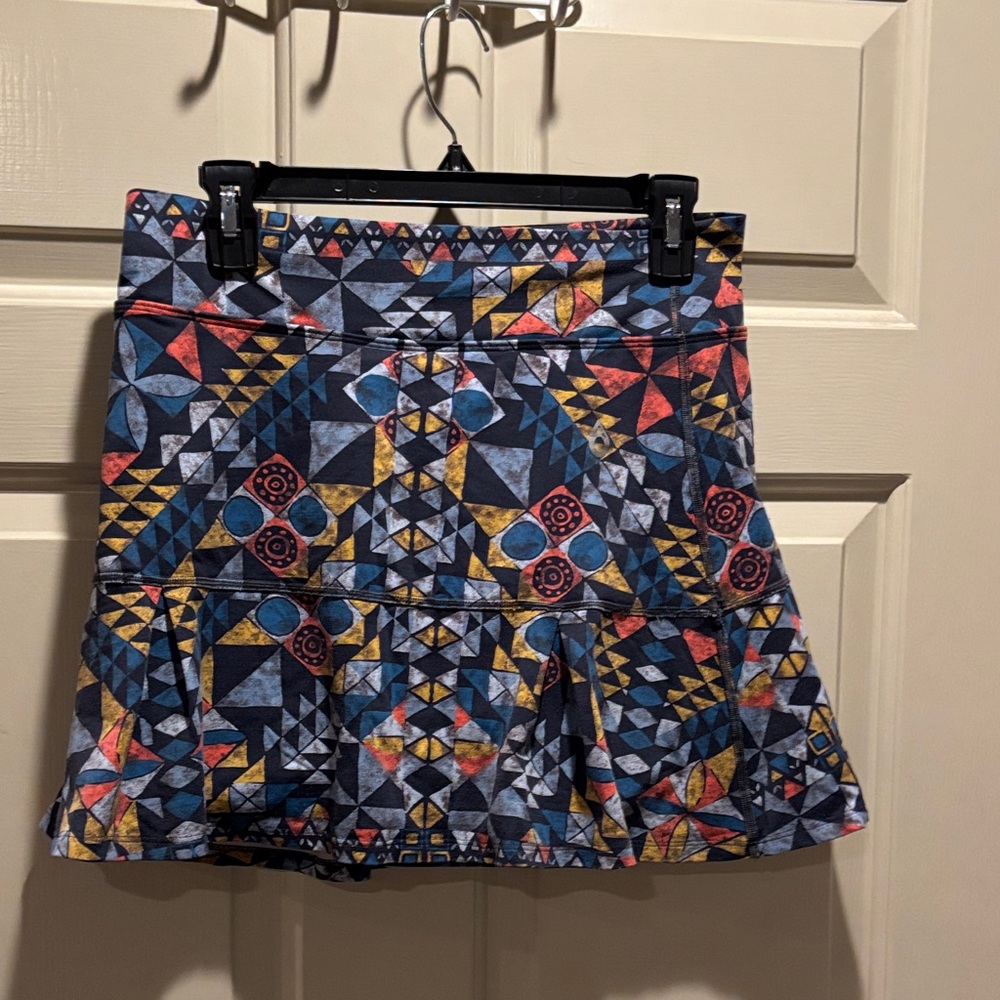 Geometric Print Circle Skirt in Blue Multicolor